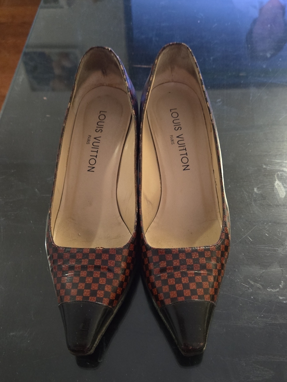 Louis Vuitton Brown Damier Pointed-Toe Pumps with Dark Cap - Picture 6 of 6